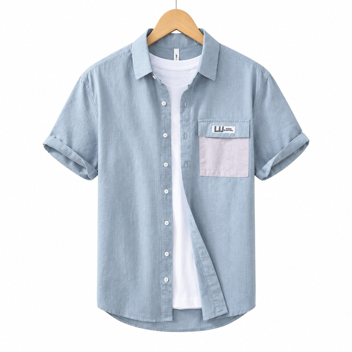 Men's button-down shirt Gray Blue front view.