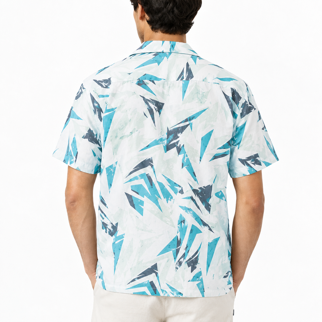 Men's Lake Blue button-down shirt back view.
