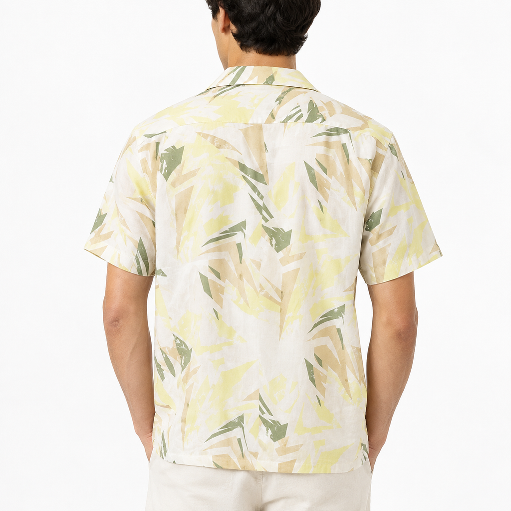 Men's Light Yellow button-down shirt back view.
