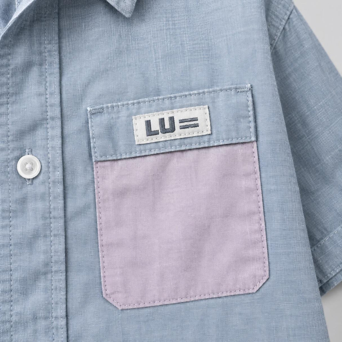 Gray Blue men's casual button-down shirt detail.