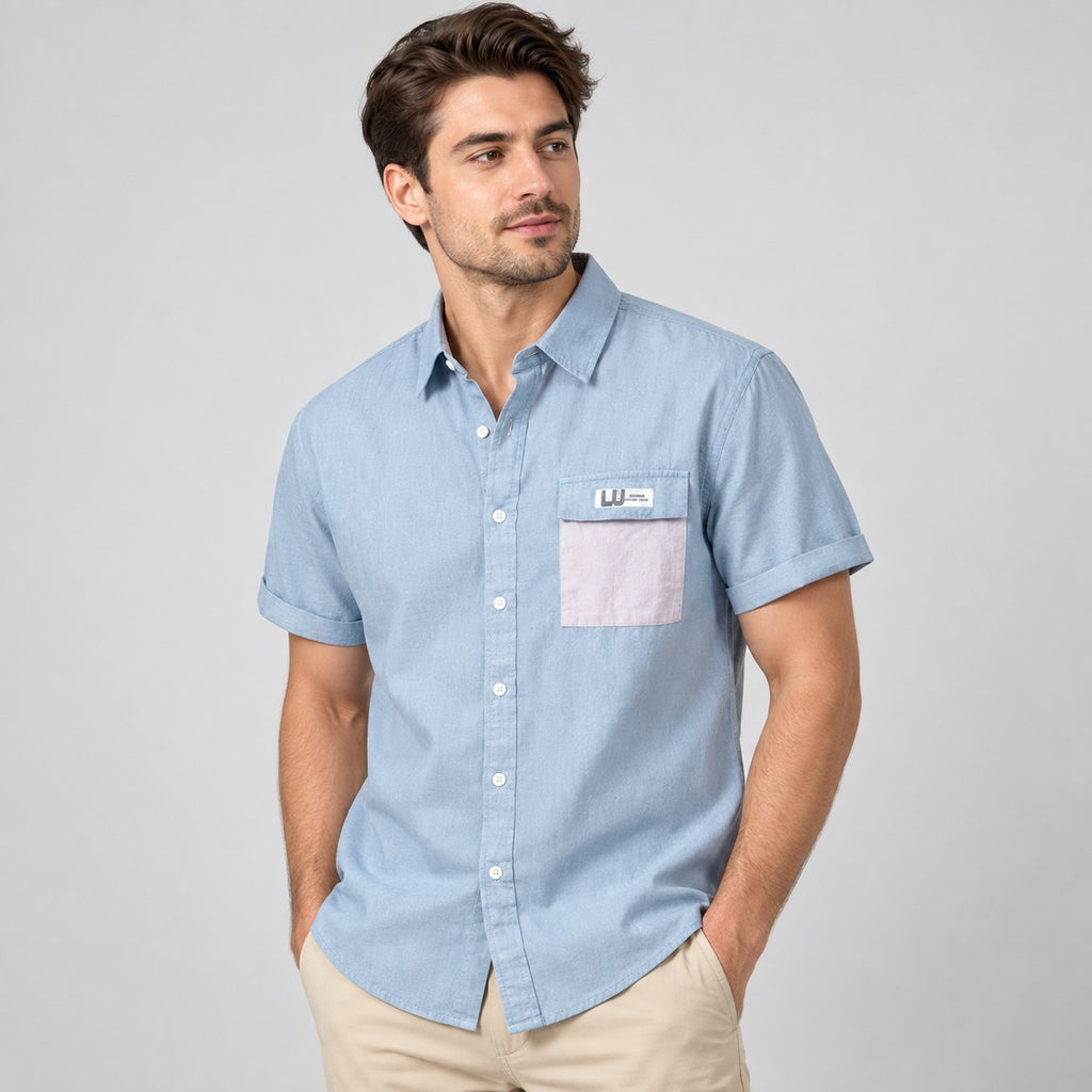 95% cotton shirt for men in Gray Blue.