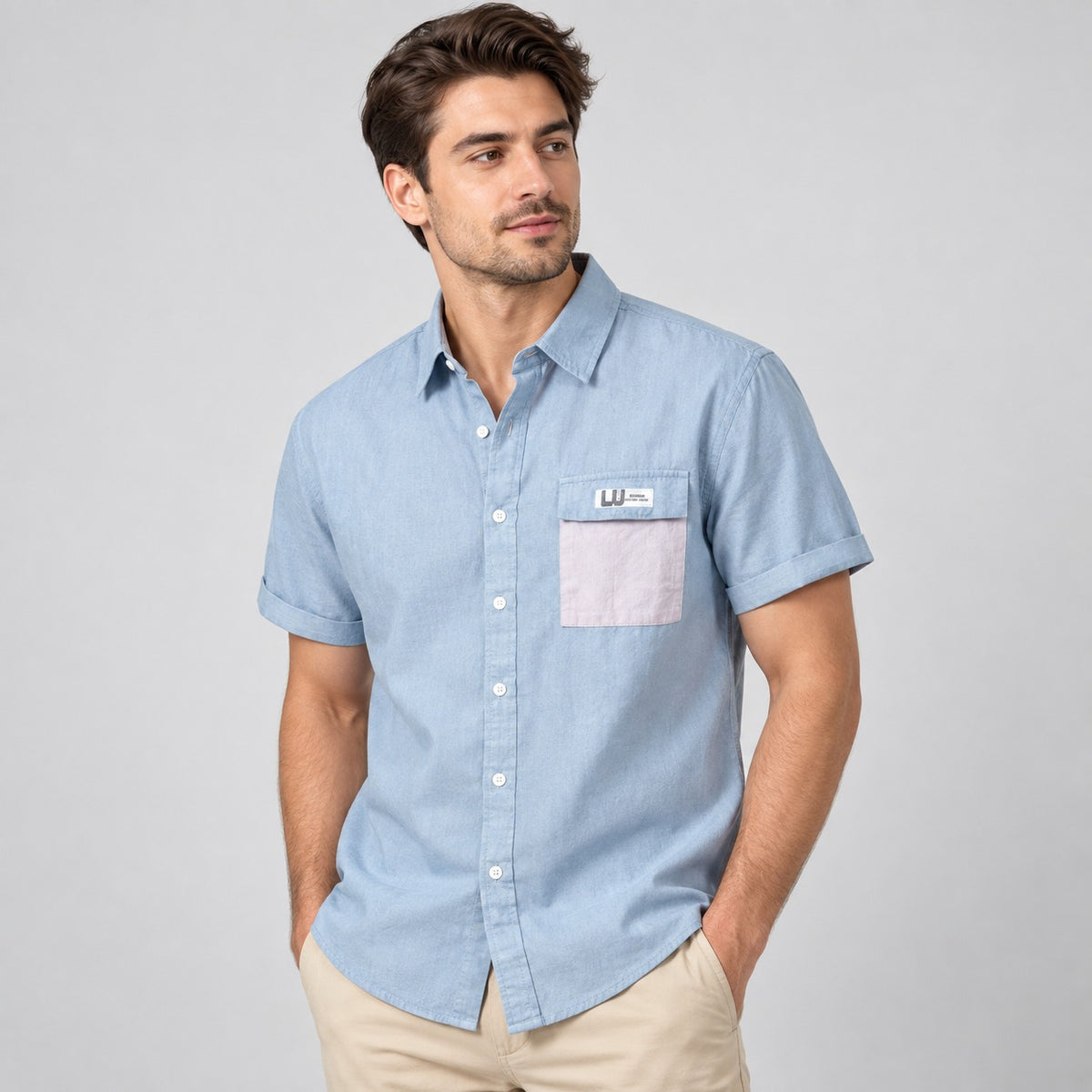 95% cotton shirt for men in Gray Blue.