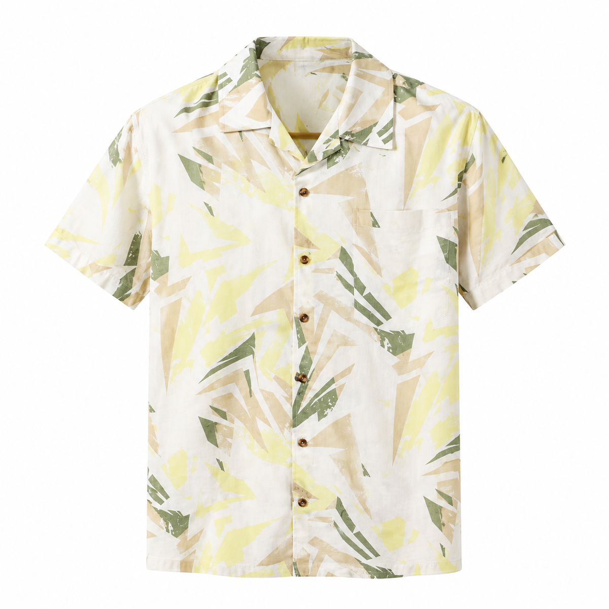 Men's geometric print shirt Light Yellow front view.