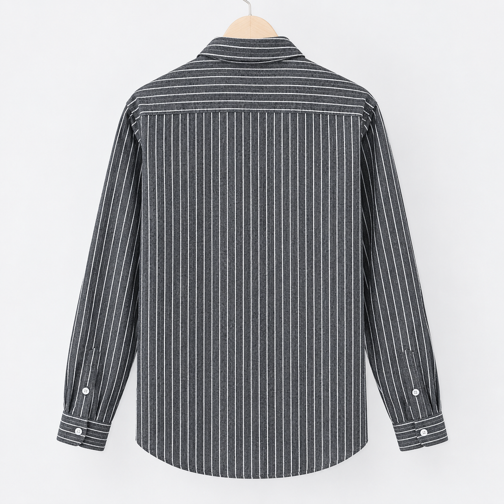 Men's Gray long-sleeve shirt back view.