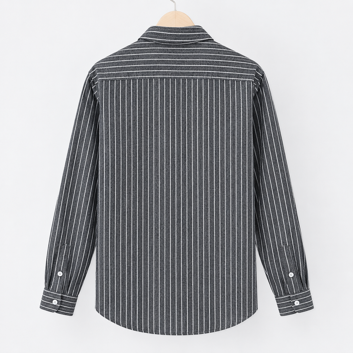 Men's Gray long-sleeve shirt back view.