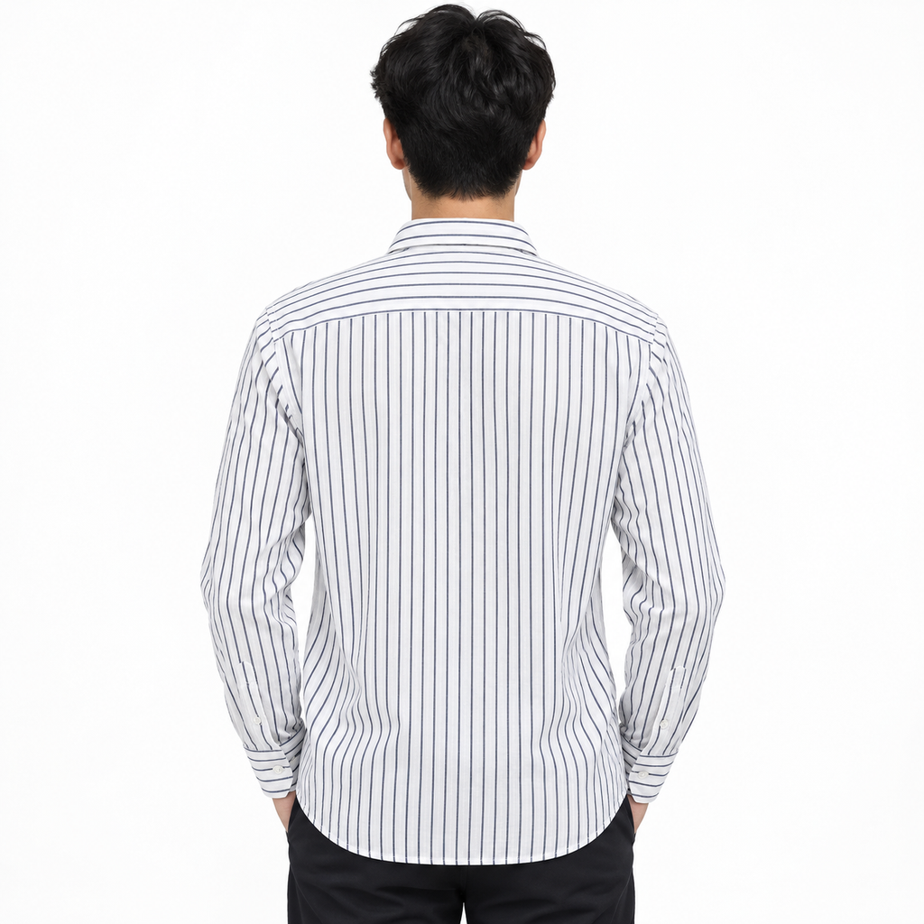 Men's White long-sleeve shirt back view.