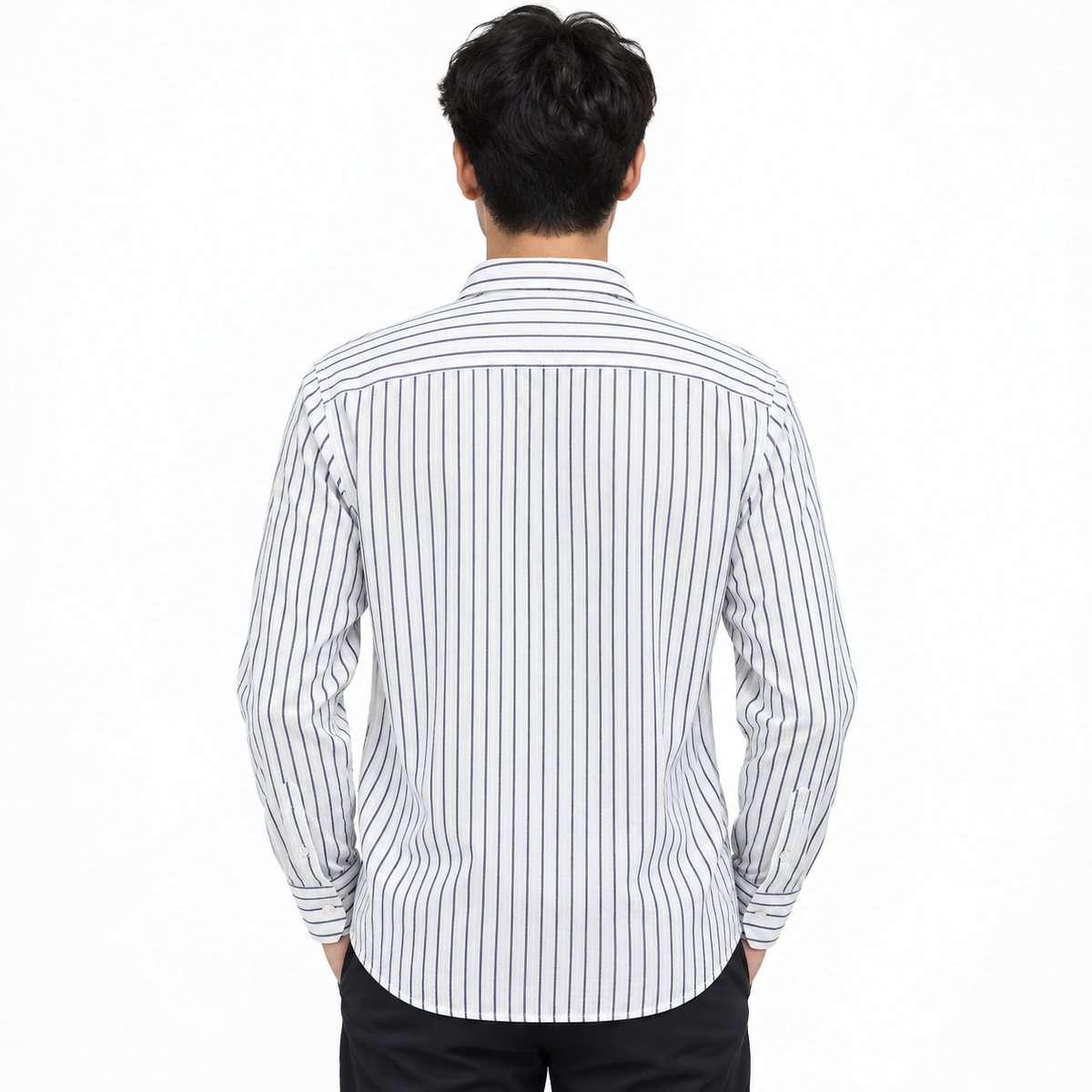 Men's White long-sleeve shirt back view.