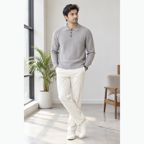 Men's plus size ribbed knit sweater in Flower Gray.