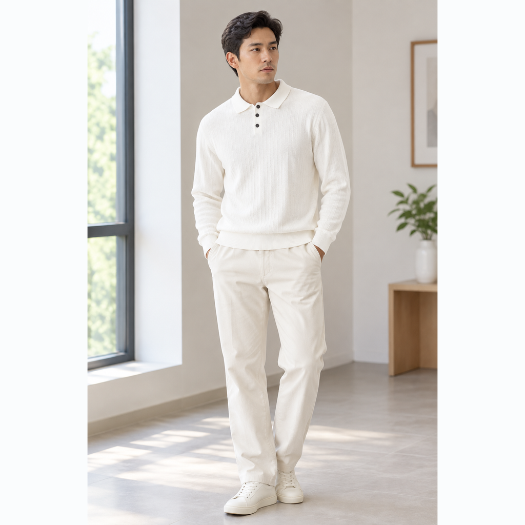 Men's plus size ribbed knit sweater in White.