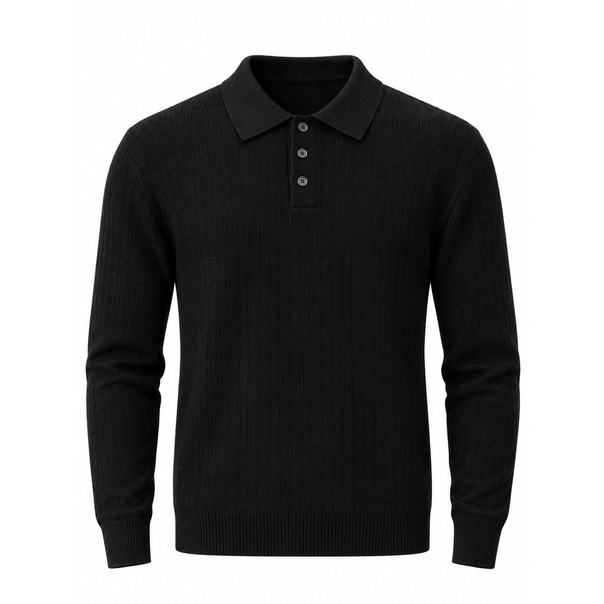 Men's ribbed knit sweater Black front view.