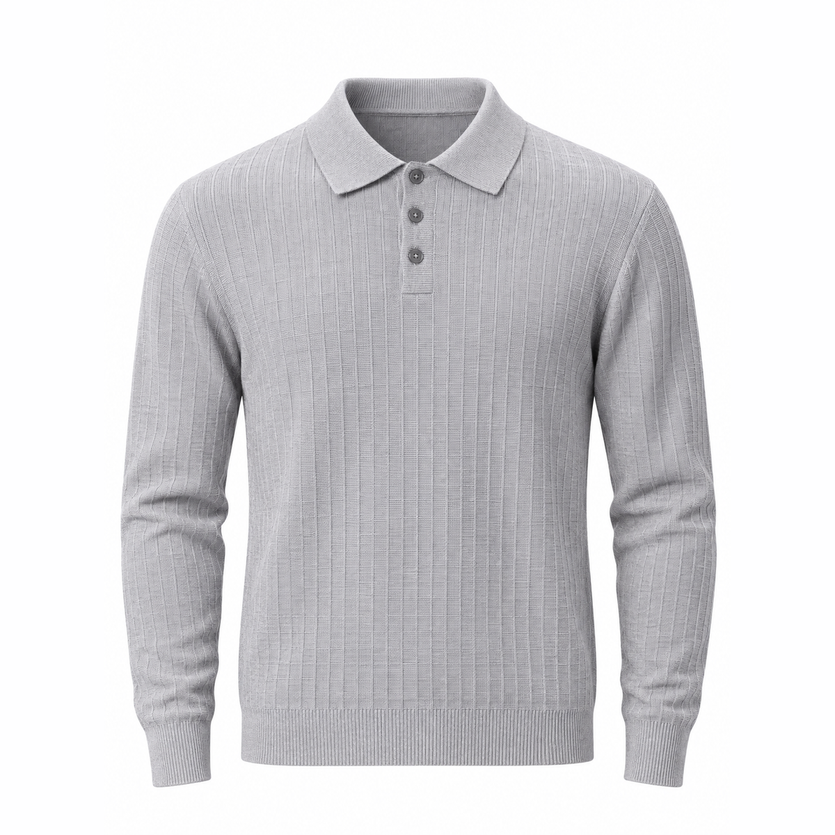 Men's ribbed knit sweater Flower Gray front view.