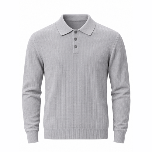 Men's ribbed knit sweater Flower Gray front view.
