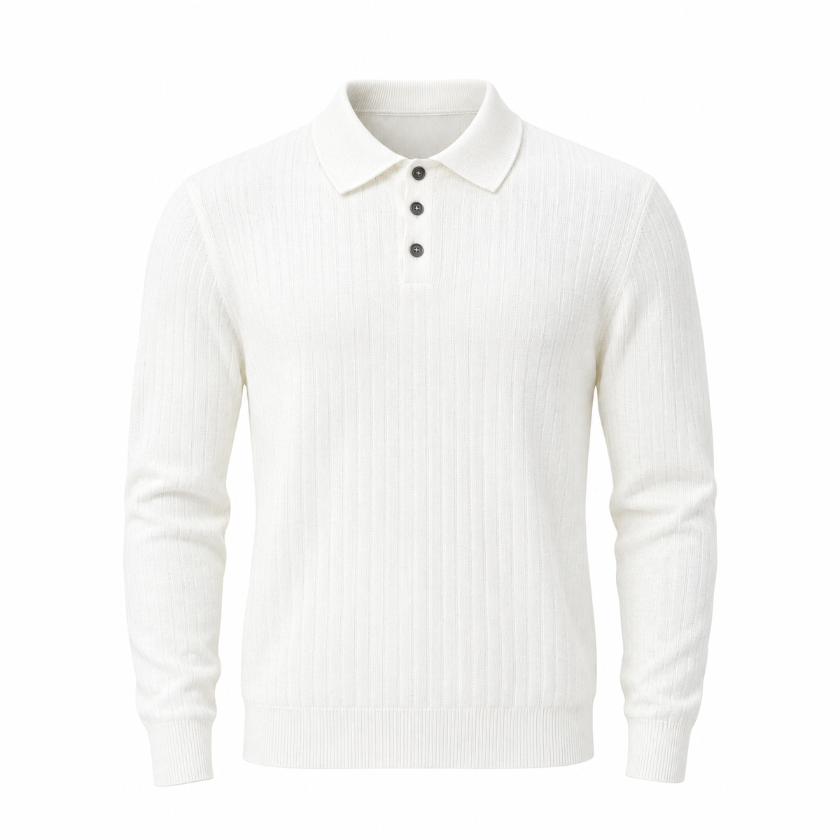 Men's ribbed knit sweater White front view.