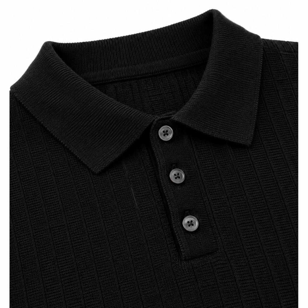 Black men's ribbed sweater detail.