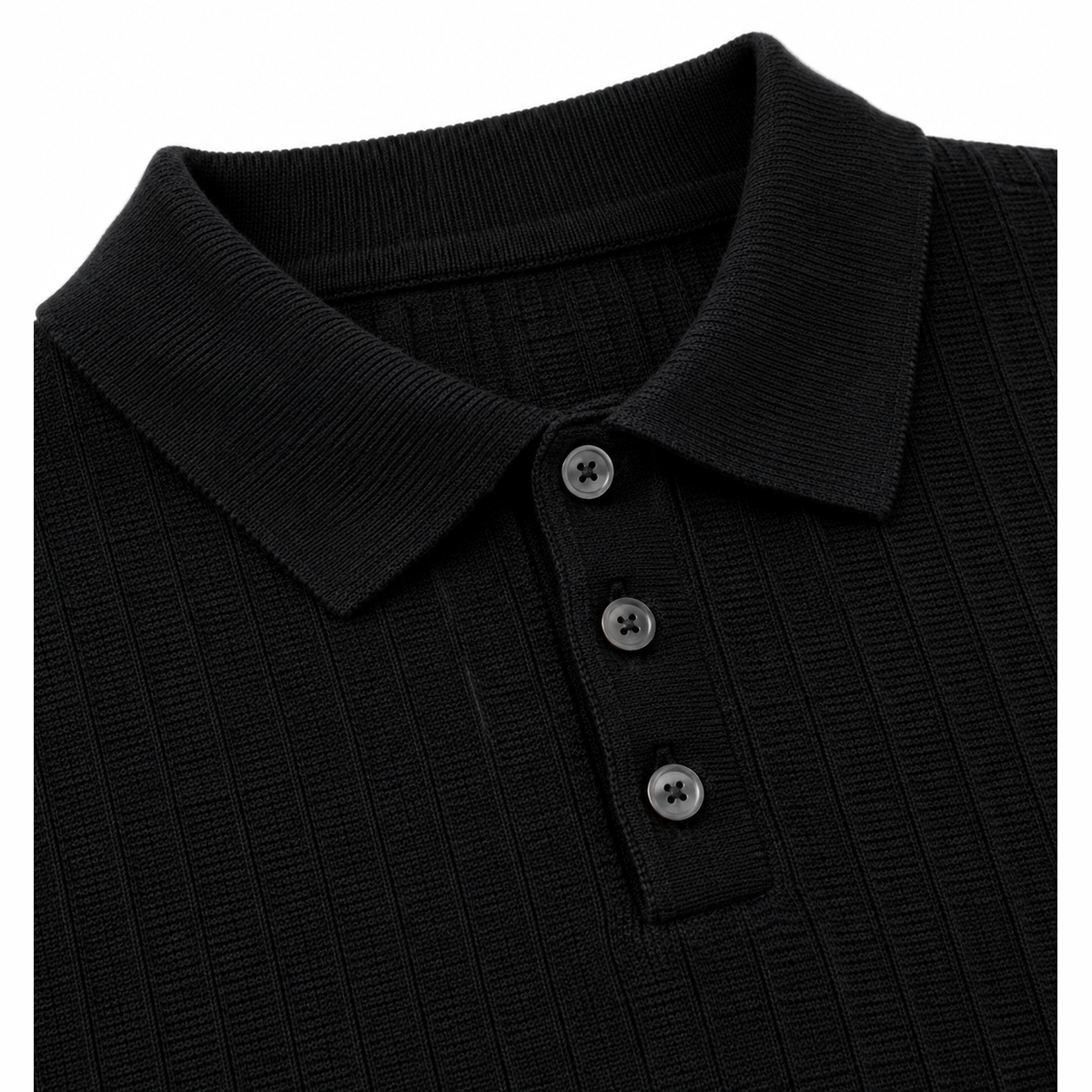 Black men's ribbed sweater detail.