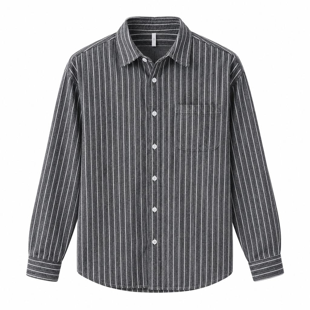 Men's striped button-down shirt Gray front view