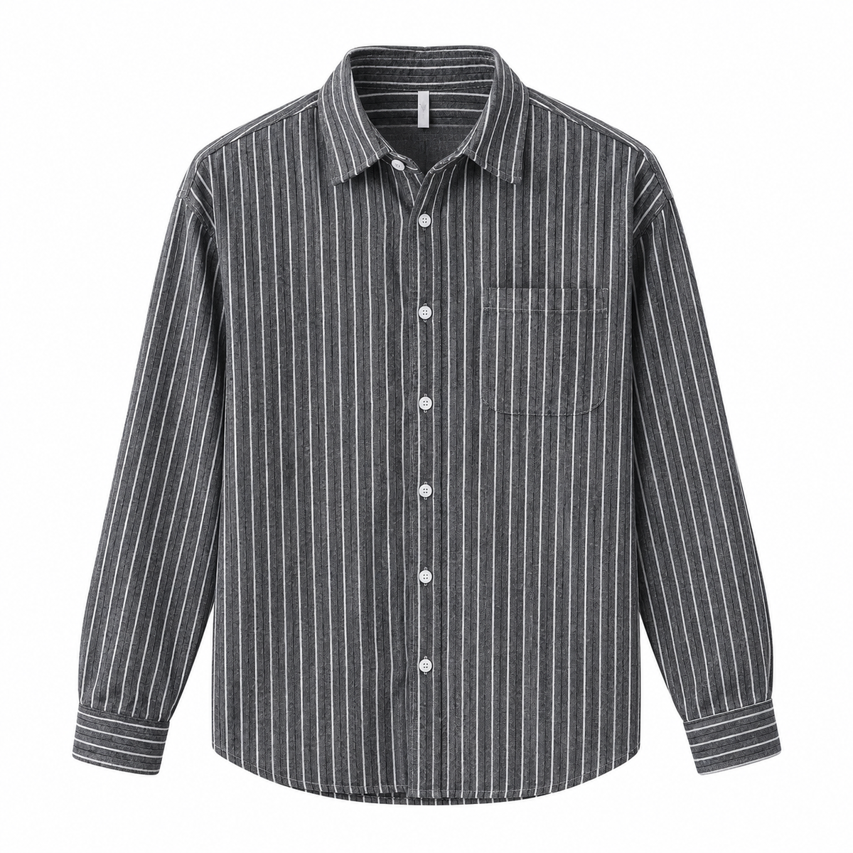 Men's striped button-down shirt Gray front view