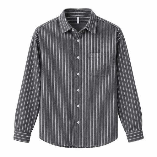 Men's striped button-down shirt Gray front view