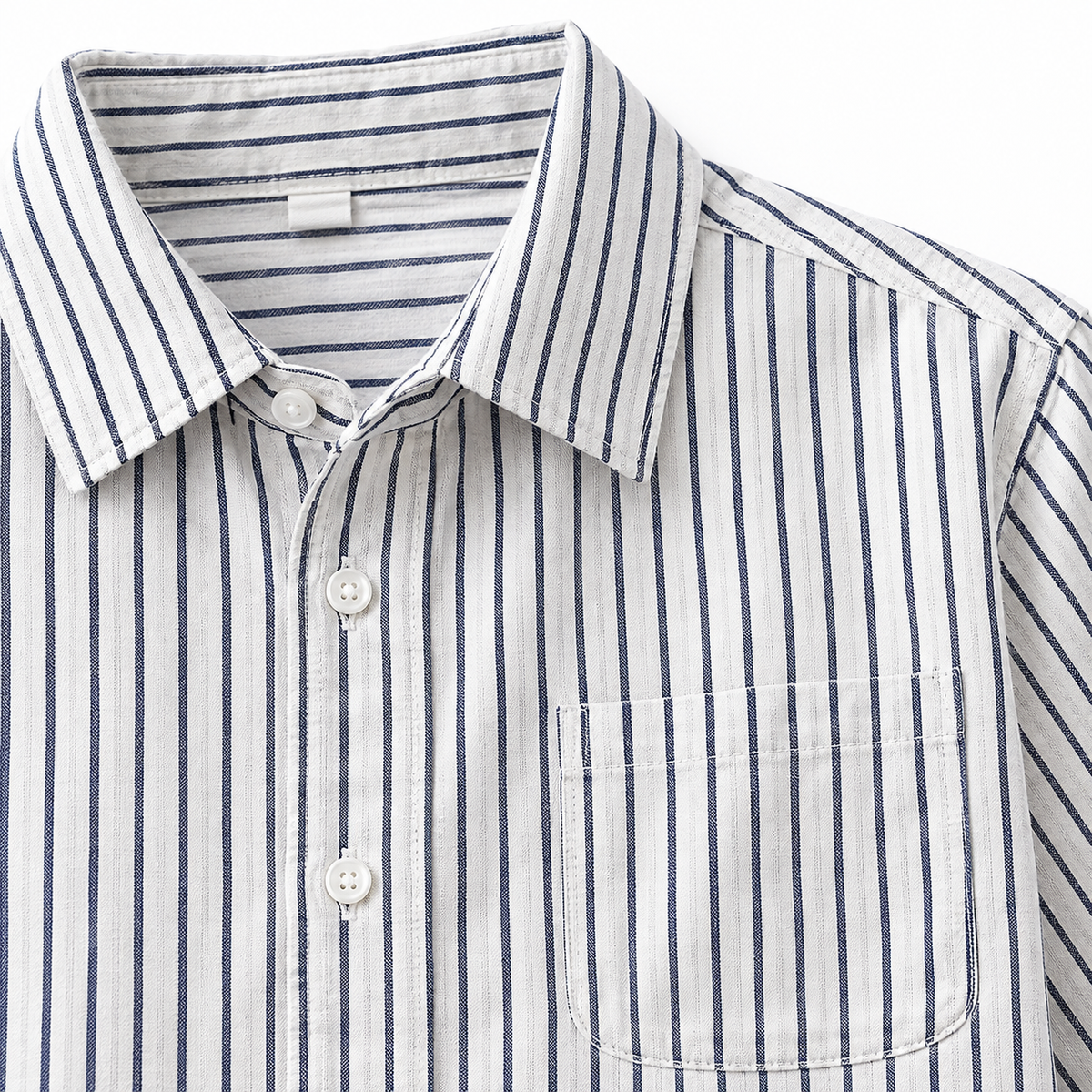 White men's striped button-down shirt detail.